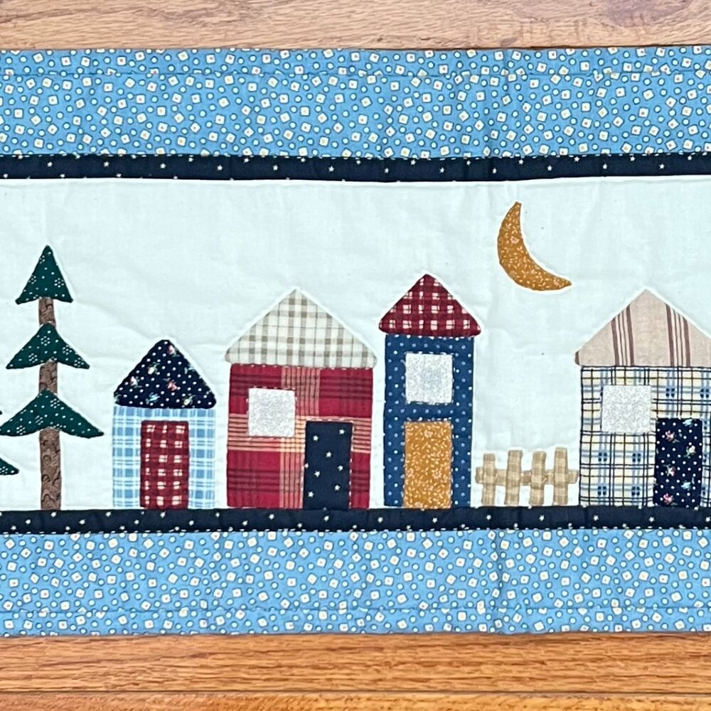 Handcrafted Quilted & Appliquéd Folk Art Village Table Runner / Table Topper - Picture 3 of 15